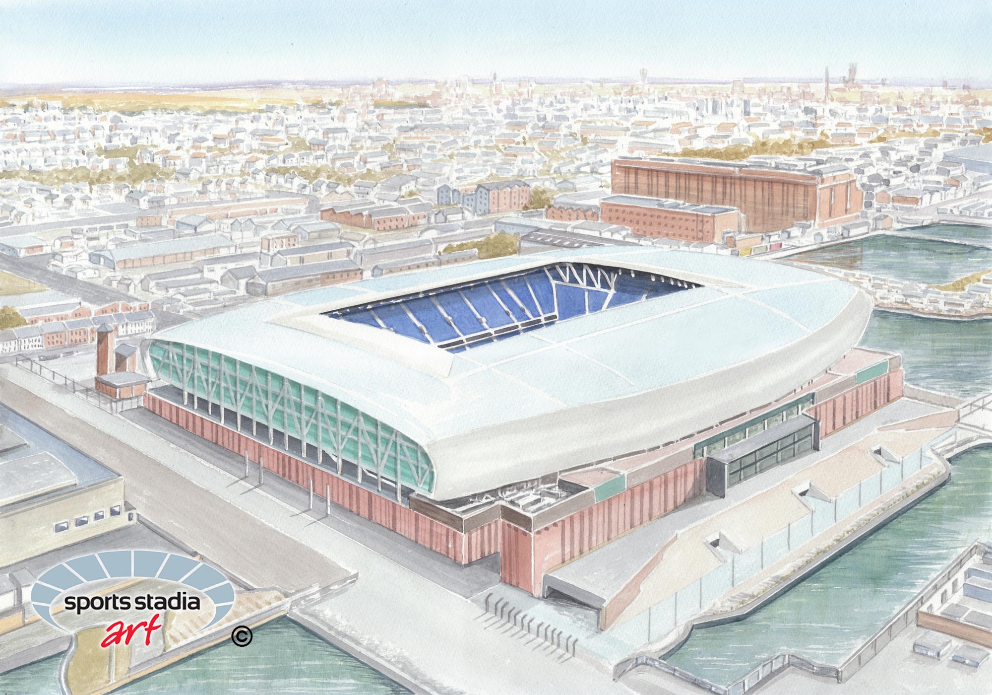 Everton FC Hill Dickinson Stadium Aerial View Wall Art A4 Print