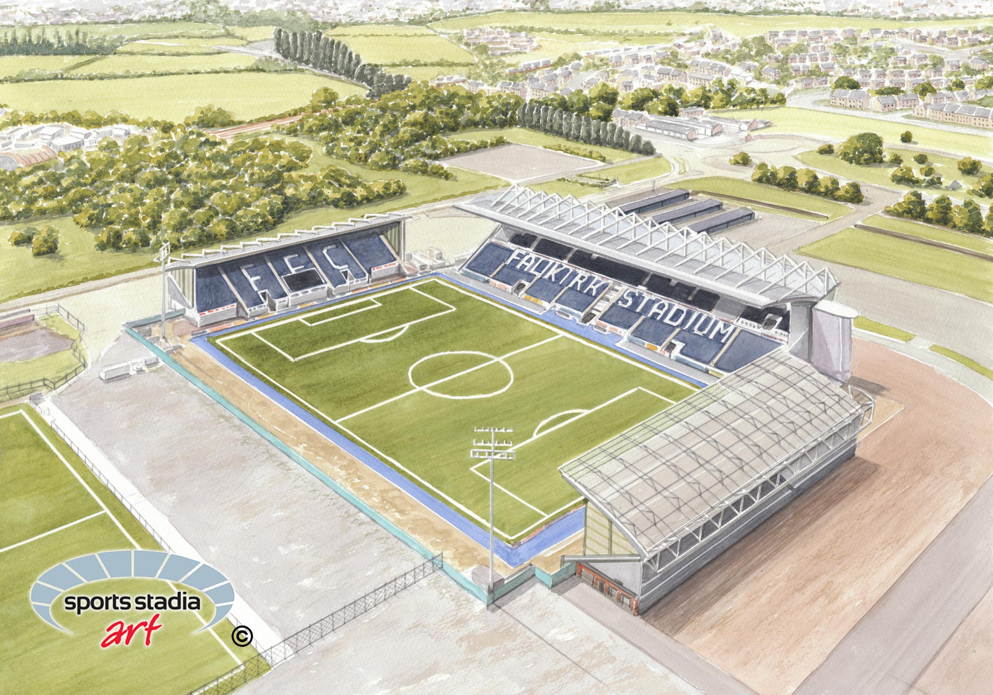 Falkirk FC Stadium Aerial View Wall Art A4 Print