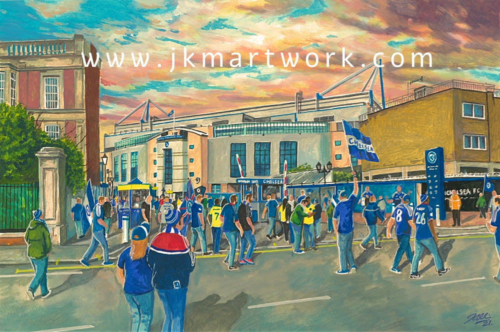 Chelsea FC Stamford Bridge Stadium 'Going to the Match' Wall Art A4 Print