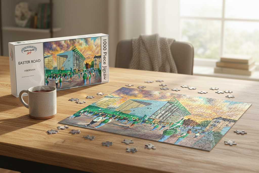 Easter Road Hibernian Exterior Jigsaw - Table Setting Mockup