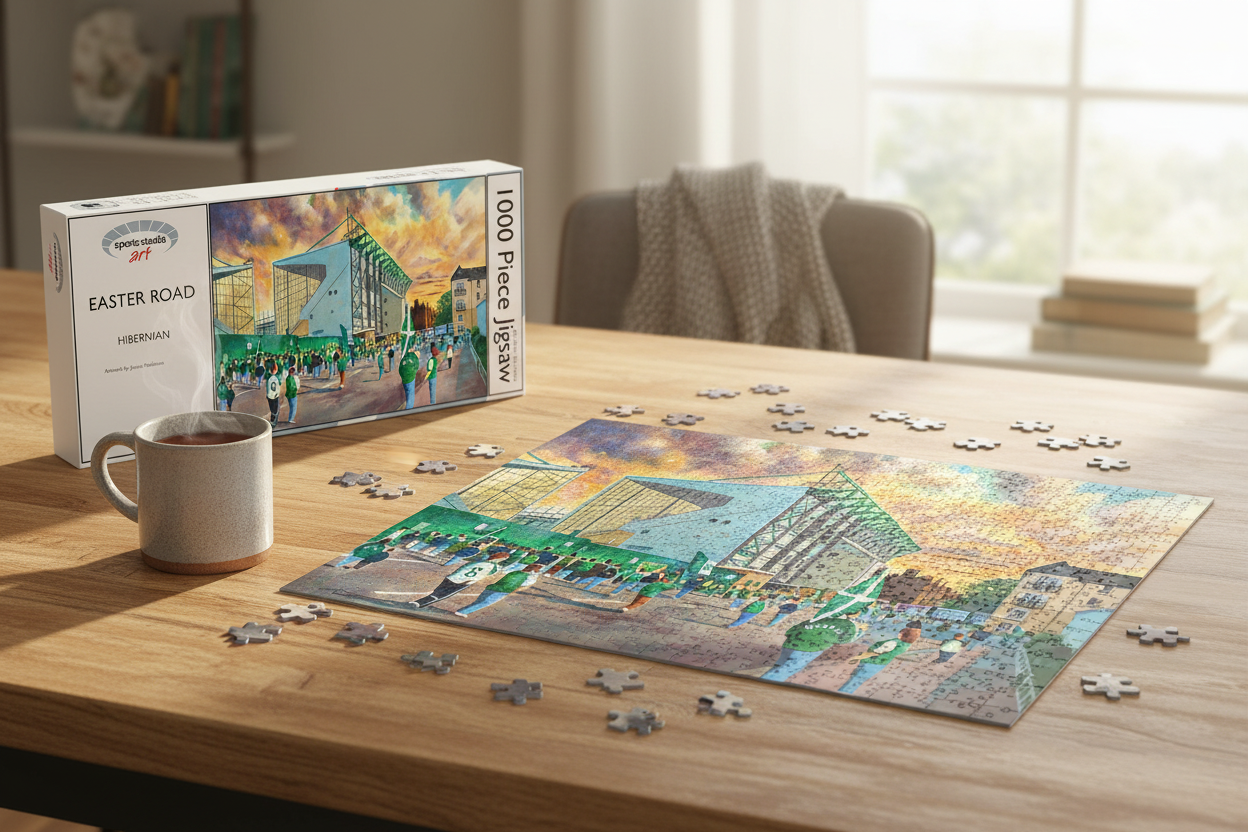 Easter Road Hibernian Exterior Jigsaw - Table Setting Mockup