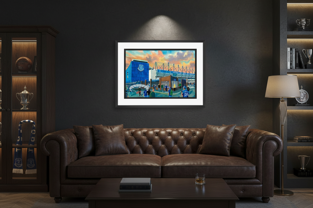 Goodison Park Exterior Framed Print - Man Cave Mock-up