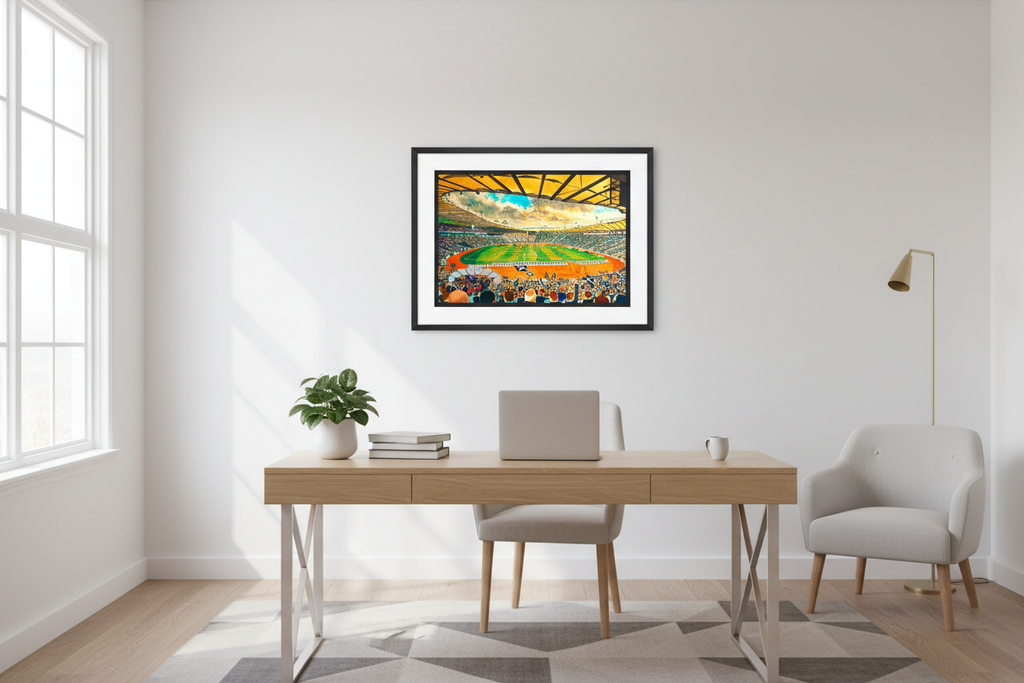 Hampden Park print in bright study