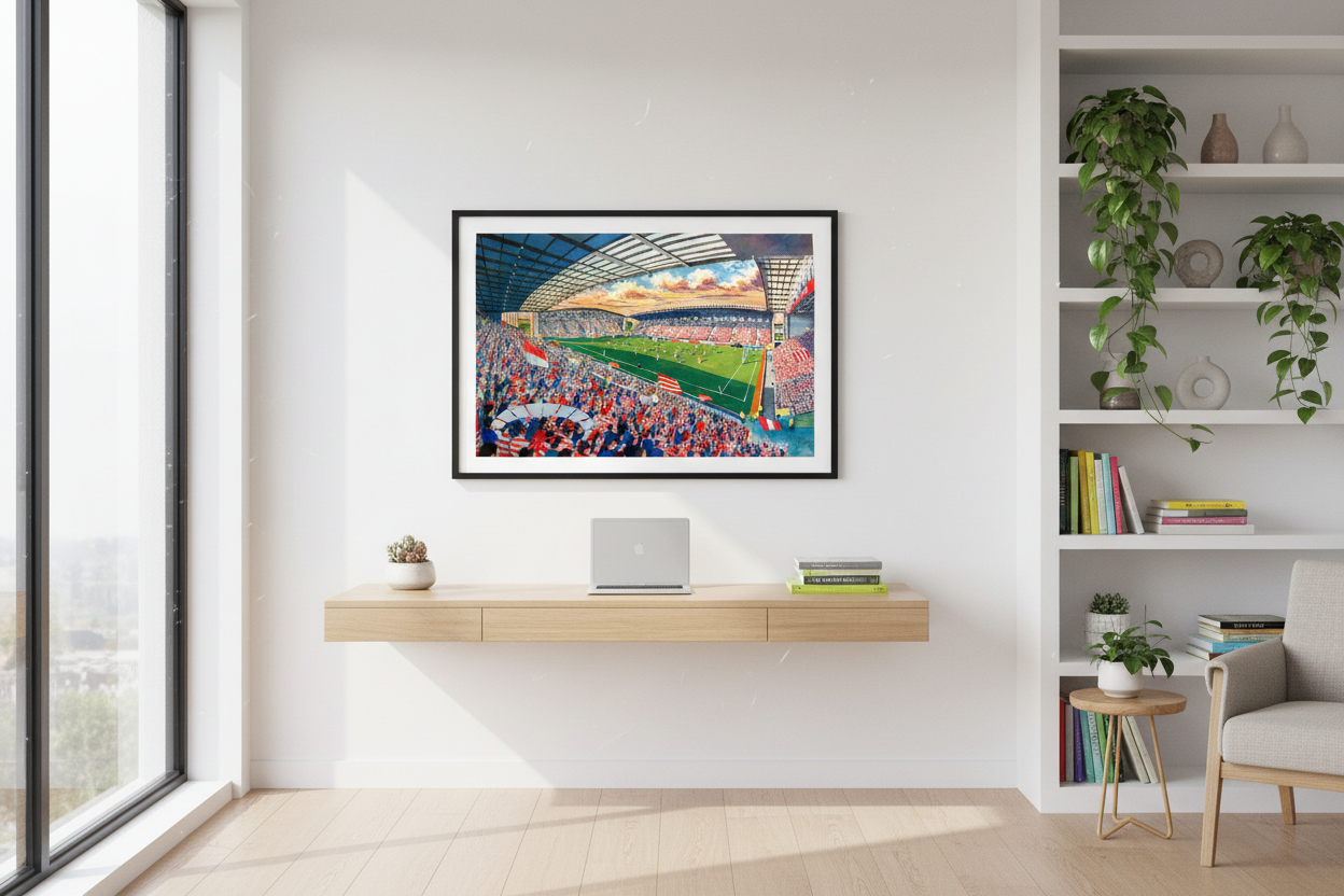 Wigan Warriors Rugby League DW Stadium Wall Art - Bright study/office lifestyle mockup