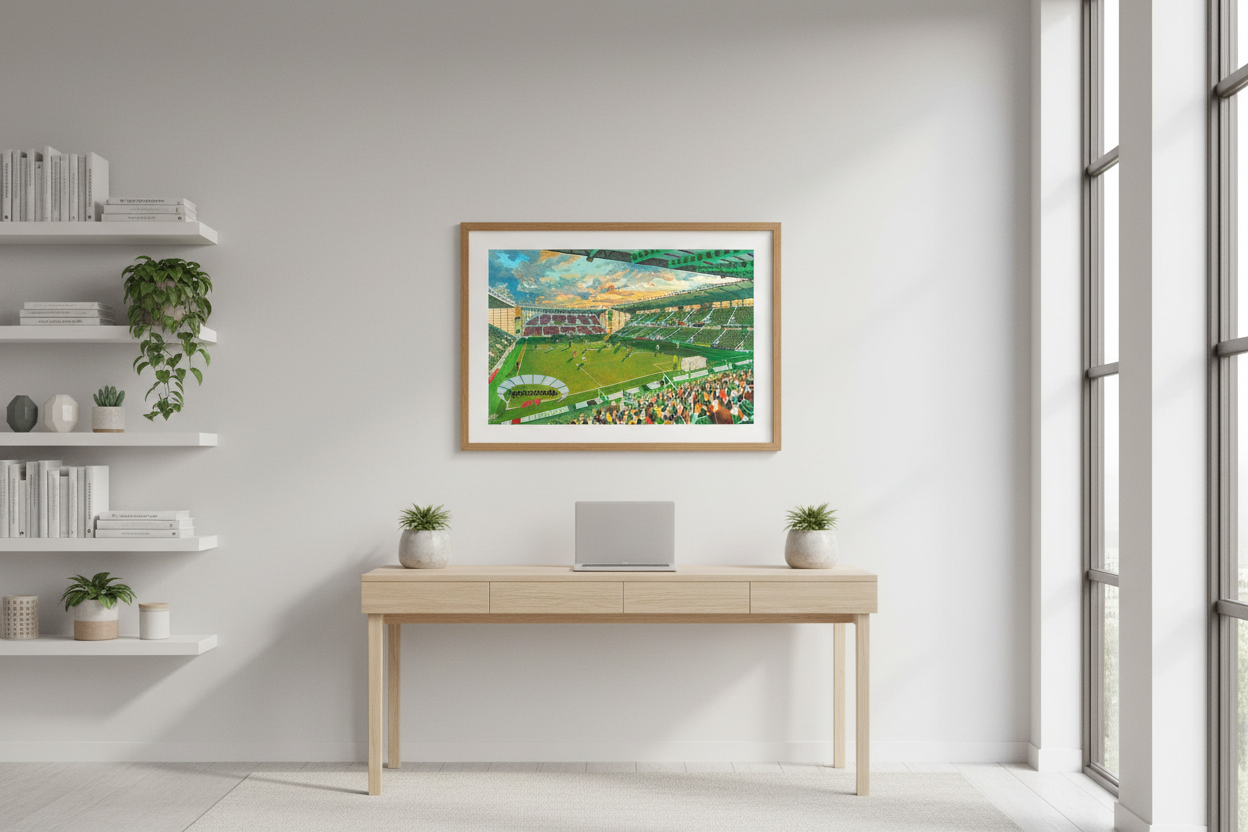 Hibernian FC Easter Road Stadium Wall Art - Bright study/office lifestyle mockup